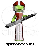 Green Football Player Man Posing Confidently With Giant Pen