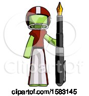 Poster, Art Print Of Green Football Player Man Holding Giant Calligraphy Pen