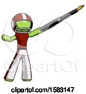 Poster, Art Print Of Green Football Player Man Pen Is Mightier Than The Sword Calligraphy Pose