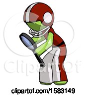 Poster, Art Print Of Green Football Player Man Inspecting With Large Magnifying Glass Left