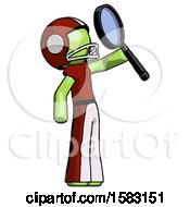 Poster, Art Print Of Green Football Player Man Inspecting With Large Magnifying Glass Facing Up
