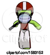 Poster, Art Print Of Green Football Player Man Looking Down Through Magnifying Glass