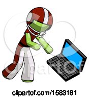 Green Football Player Man Throwing Laptop Computer In Frustration