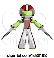Poster, Art Print Of Green Football Player Man Two Sword Defense Pose