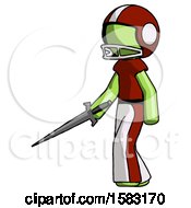 Green Football Player Man With Sword Walking Confidently