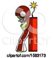 Poster, Art Print Of Green Football Player Man Leaning Against Dynimate Large Stick Ready To Blow