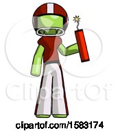 Green Football Player Man Holding Dynamite With Fuse Lit