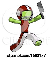 Poster, Art Print Of Green Football Player Man Psycho Running With Meat Cleaver