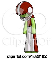Poster, Art Print Of Green Football Player Man Depressed With Head Down Turned Left