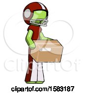 Green Football Player Man Holding Package To Send Or Recieve In Mail