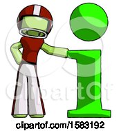 Poster, Art Print Of Green Football Player Man With Info Symbol Leaning Up Against It