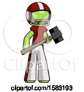 Poster, Art Print Of Green Football Player Man With Sledgehammer Standing Ready To Work Or Defend