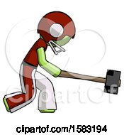 Poster, Art Print Of Green Football Player Man Hitting With Sledgehammer Or Smashing Something