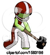 Poster, Art Print Of Green Football Player Man Hitting With Sledgehammer Or Smashing Something At Angle