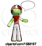 Poster, Art Print Of Green Football Player Man With Word Bubble Talking Chat Icon
