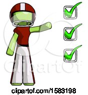 Poster, Art Print Of Green Football Player Man Standing By List Of Checkmarks