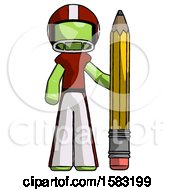 Poster, Art Print Of Green Football Player Man With Large Pencil Standing Ready To Write