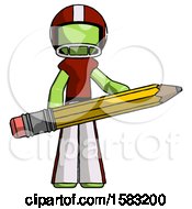 Poster, Art Print Of Green Football Player Man Writer Or Blogger Holding Large Pencil
