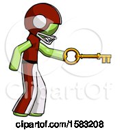 Green Football Player Man With Big Key Of Gold Opening Something