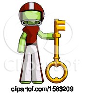 Green Football Player Man Holding Key Made Of Gold