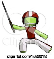 Poster, Art Print Of Green Football Player Man With Ninja Sword Katana In Defense Pose