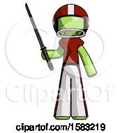 Poster, Art Print Of Green Football Player Man Standing Up With Ninja Sword Katana