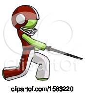 Poster, Art Print Of Green Football Player Man With Ninja Sword Katana Slicing Or Striking Something