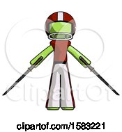Green Football Player Man Posing With Two Ninja Sword Katanas