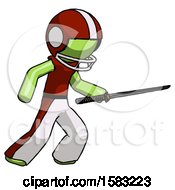 Poster, Art Print Of Green Football Player Man Stabbing With Ninja Sword Katana