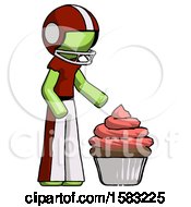 Poster, Art Print Of Green Football Player Man With Giant Cupcake Dessert