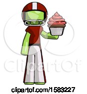 Poster, Art Print Of Green Football Player Man Presenting Pink Cupcake To Viewer