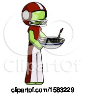 Poster, Art Print Of Green Football Player Man Holding Noodles Offering To Viewer