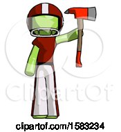 Poster, Art Print Of Green Football Player Man Holding Up Red Firefighters Ax