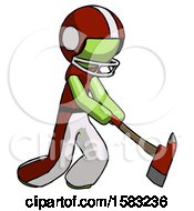 Poster, Art Print Of Green Football Player Man Striking With A Red Firefighters Ax