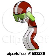 Green Football Player Man With Headache Or Covering Ears Turned To His Left