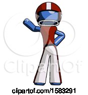 Poster, Art Print Of Blue Football Player Man Waving Right Arm With Hand On Hip