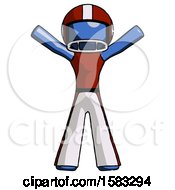 Poster, Art Print Of Blue Football Player Man Surprise Pose Arms And Legs Out