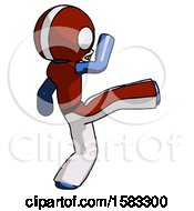 Poster, Art Print Of Blue Football Player Man Kick Pose