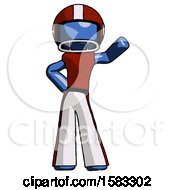 Poster, Art Print Of Blue Football Player Man Waving Left Arm With Hand On Hip
