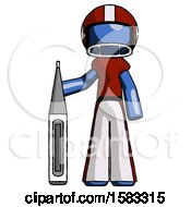 Poster, Art Print Of Blue Football Player Man Standing With Large Thermometer