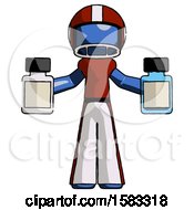 Poster, Art Print Of Blue Football Player Man Holding Two Medicine Bottles