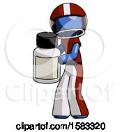 Poster, Art Print Of Blue Football Player Man Holding White Medicine Bottle