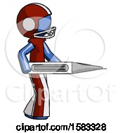 Blue Football Player Man Walking With Large Thermometer