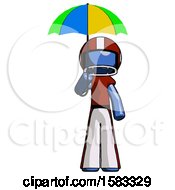 Poster, Art Print Of Blue Football Player Man Holding Umbrella Rainbow Colored
