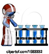 Poster, Art Print Of Blue Football Player Man Using Test Tubes Or Vials On Rack
