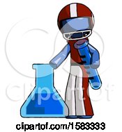 Poster, Art Print Of Blue Football Player Man Holding Test Tube Beside Beaker Or Flask
