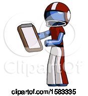 Poster, Art Print Of Blue Football Player Man Reviewing Stuff On Clipboard