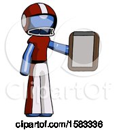 Poster, Art Print Of Blue Football Player Man Showing Clipboard To Viewer