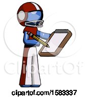 Poster, Art Print Of Blue Football Player Man Using Clipboard And Pencil