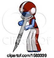Poster, Art Print Of Blue Football Player Man Cutting With Large Scalpel